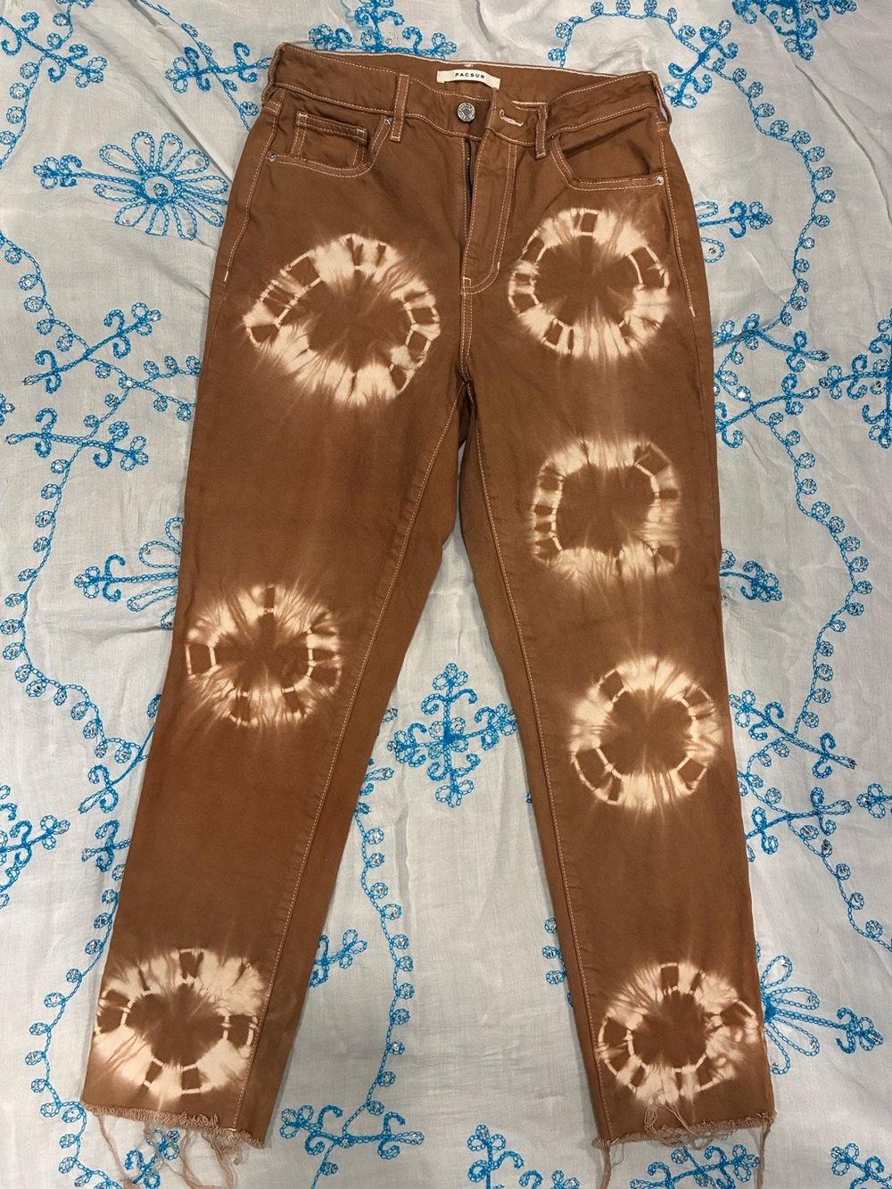 PacSun Eco Tan/Brown White Circle Tie Dye High Rise Mom Jeans